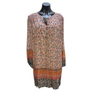 Johnny Was Bohemian Floral Print Long Sleeve Multicolor Dress Size L